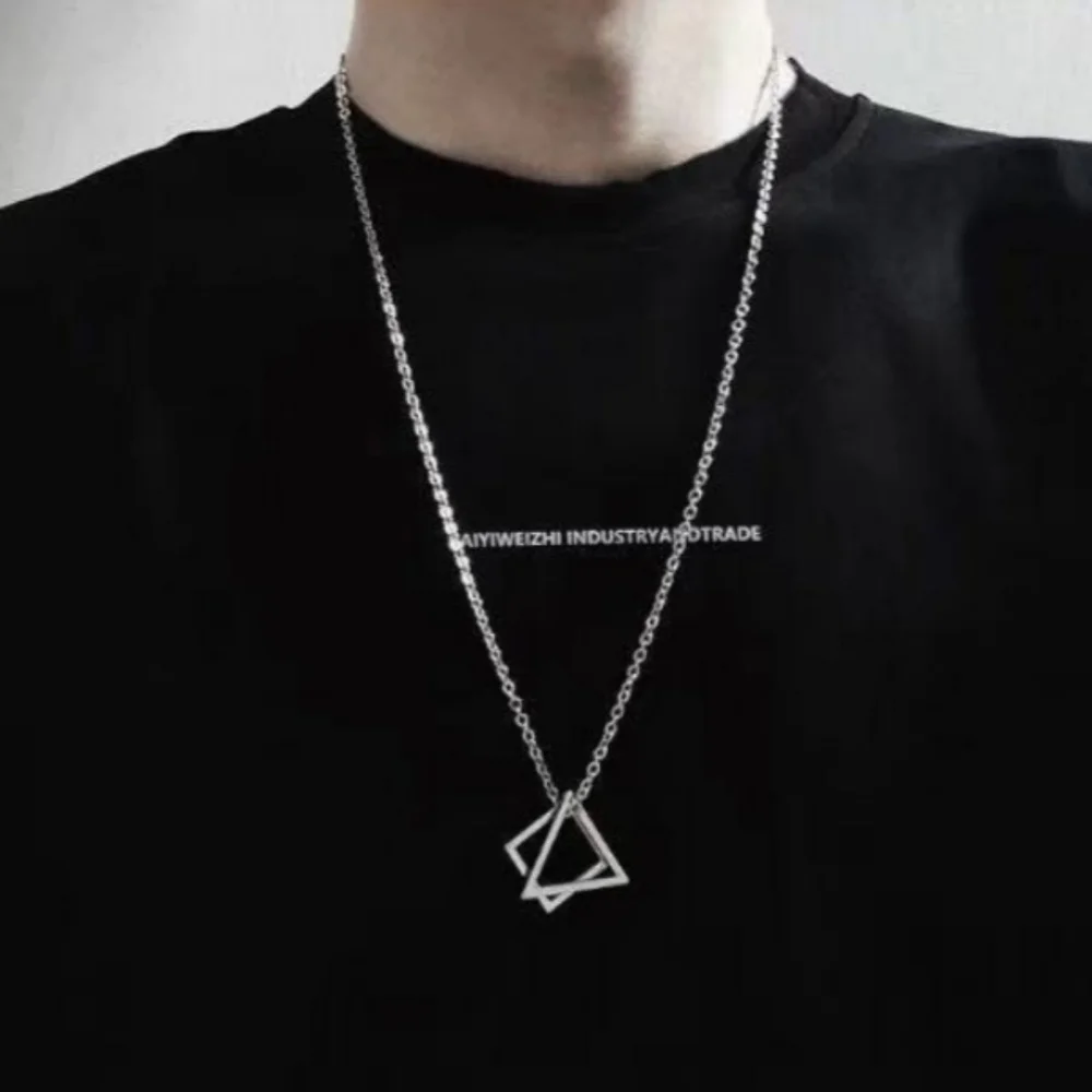 Geometric Hollow Triangular Chain Pendant Necklace Men/Women - Picture 15 of 16